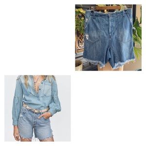 Free People distressed denim high waist shorts